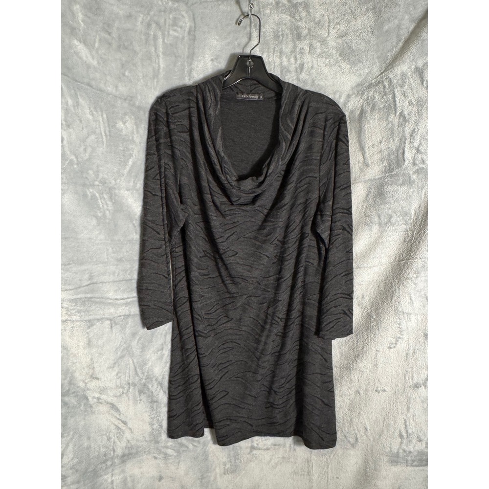 Cut Loose Gray Tiger Stripe Cowl Neck Tunic Top 3/4 Sleeve XL long top artsy